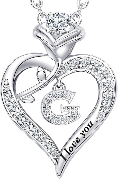 DWWGE Rose Heart Pendant Necklace Gifts for Wife, Engraved 'I love you' Gift for Wife Girlfriend, Anniversary Birthday Eternity Jewelry Present for Women, Moissanite Necklace Gift for Her