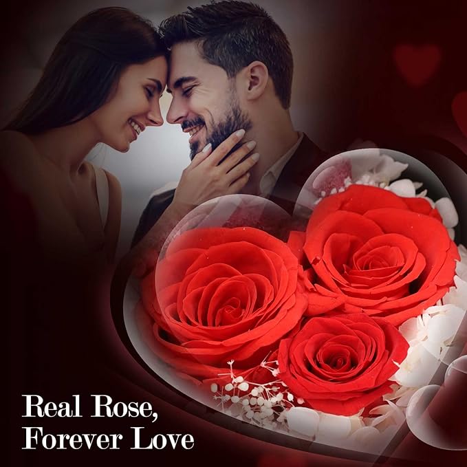 ADDWel Rose Gifts for Women Birthday Christmas - Preserved Real Roses Forever Red Flowers with I Love You in 100 Languages Necklace and Cute Moss Bear for Girlfriend Wife Mom Grandma