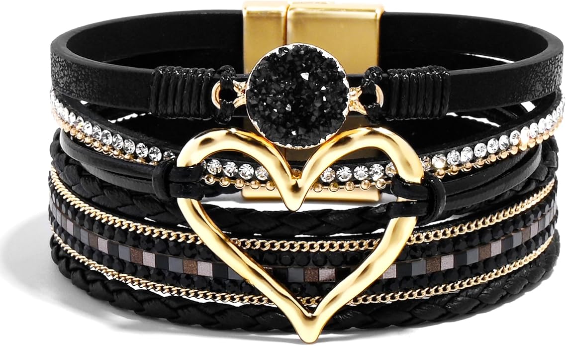 VIBILIA Boho Leather Wrap Bracelets for Women Multi-Layer Bracelets with Strong Clasp Jewelry for Women