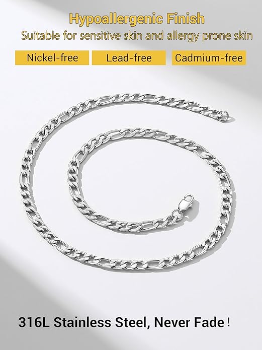 PROSTEEL 316L Stainless Steel Figaro Cuban Chain Necklace for Men, Black/18K Real Gold Plated, 4/5/6/7.5/9/10/13mm, 14inch-30inch, Come with Box