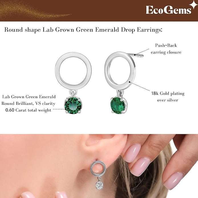 18K Yellow/White Gold Plated Silver Earring With 0.60 TCW Lab Grown Diamonds/Emerald/Blue Sapphire/Moissanite, Earrings For Women, Gift For Her Jewelry For Women Comes With Gift Box