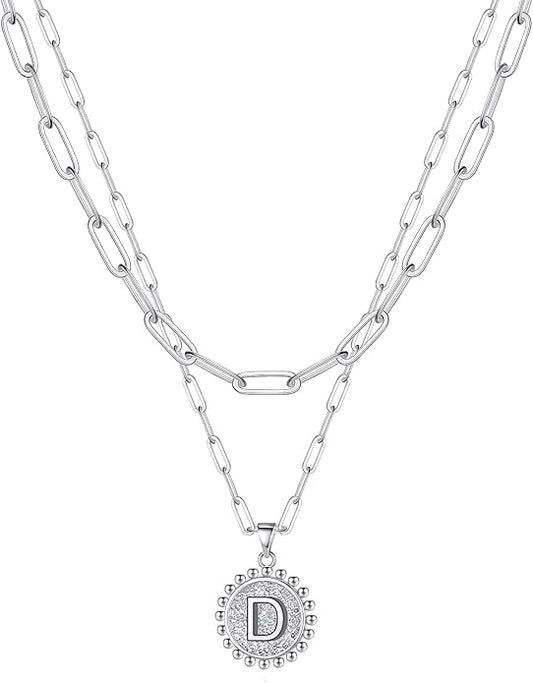 Ursteel Layered Initial Necklaces for Women, 14K-Gold-Plated Dainty Layering Paperclip Chain Necklaces for Women Jewelry