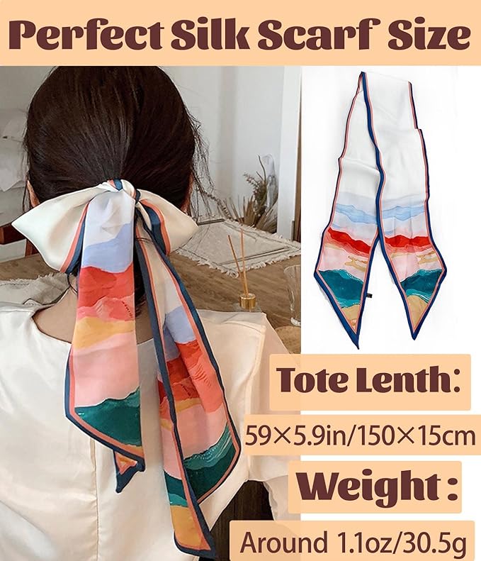 kcctoo 59" Mulberry Silk Like Head Scarf Women's Fashion Square Neck Satin Scarfs for Bag Hair Scarves Gift 59 * 5.9”