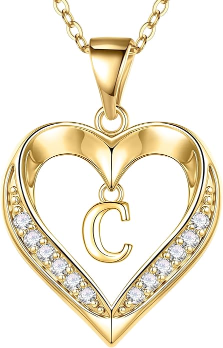 Turandoss Heart Initial Necklaces for Women - Dainty 14K Gold Plated CZ Heart Pendant Necklace with Tiny Letter A-Z, Non Tarnish Waterproof Trendy Jewelry Gifts for Mom Wife Girlfriend