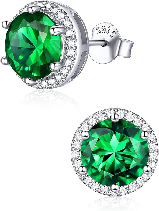 ChicSilver 925 Sterling Silver Birthstone Earrings for Women, 8MM/2 Carat Heart & Round Cubic Zirconia Stud Earrings, Hypoallergenic Jewelry, Ideal Birthday or Christmas Gifts