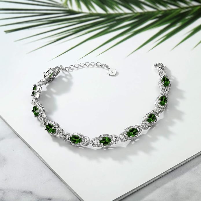 Gem Stone King 7-14 Cttw Oval Gemstone Birthstone Tennis Bracelet For Women | 925 Sterling Silver | Oval 6X4MM | 7 Inch With 1 Inch Extender | Fine Jewelry Gifts for Her Mom Women Wife