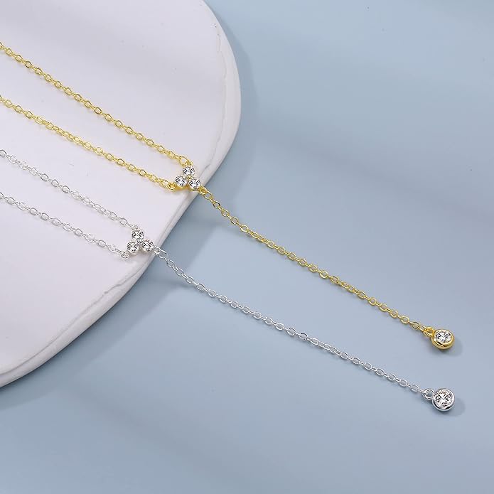 Gold Y Necklace for Women 14K Gold Plated Y-Shaped Drop Necklaces CZ Long Necklace Cubic Zirconia Pendant Layered Long Lariat Necklace Women Jewelry