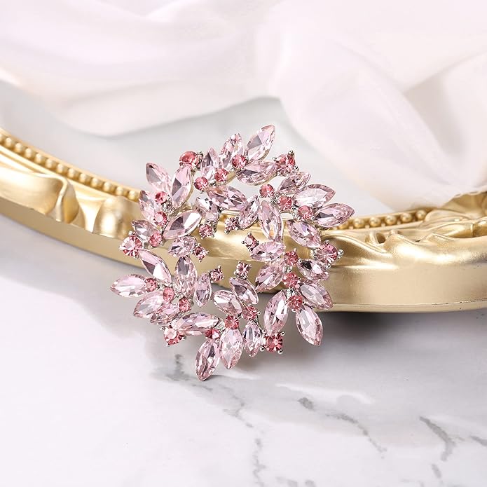 BriLove Austrian Crystal Rhinestone Elegant Flower Marquise Wreath Brooches for Women