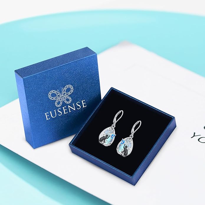Eusense Sterling Silver Dangle Earrings for Women Tree of Life Animals Moonstone Turquoise Leverback Earrings Jewelry Gifts