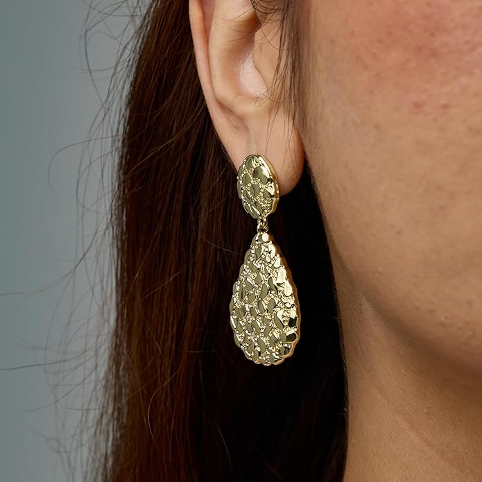 Hefanny Large Hammered Teardrop Dangle Earrings Geometric Chunky Flower Earrings Women's Trendy Statement Jewelry Multiple Styles