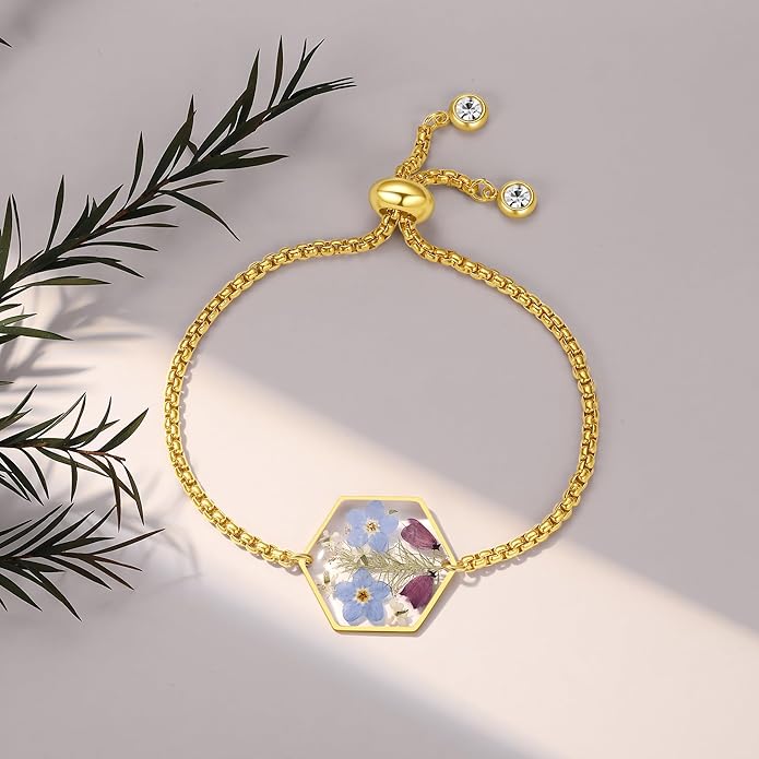 Forget-Me-Not Pressed Wildflower Bracelet | Pressed Flower Bracelet | Gold/Silver Pressed Flower Jewelry | Personalized Handmade Jewelry | Gift For Women