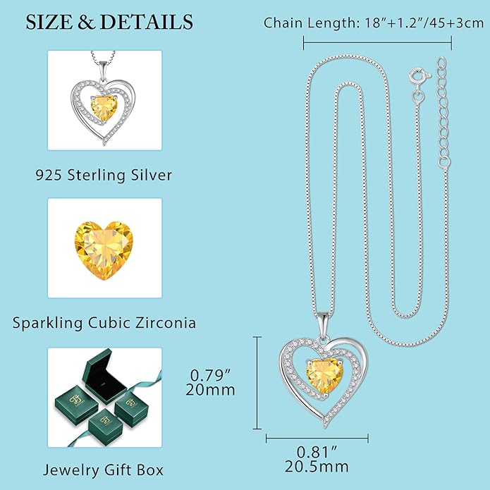 FJ Love Heart Necklace for Women 925 Sterling Silver Birthstone Pendant Anniversary Birthday Jewelry
