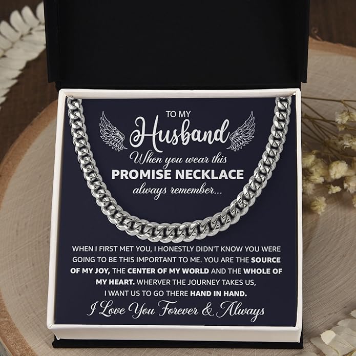 Mapileng Cuban Link Chain Necklace For Husband, Love You This Much To My Husband Classic Steel Jewelry Gift Birthday Christmas Anniversary Jewelry Gifts for Dad Brother Boyfriend Son