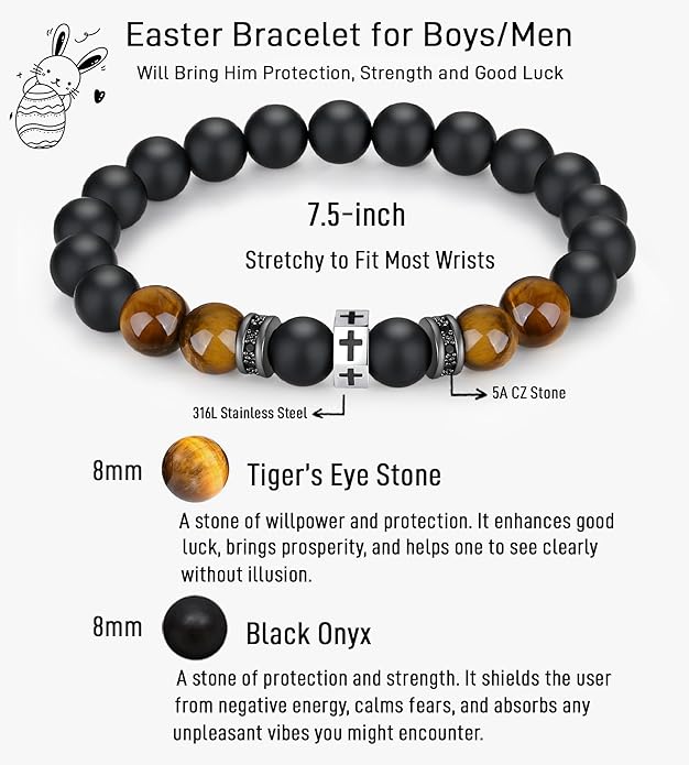 TONY & SANDY Cross Bracelet Men Cool Valentines Day Gifts for Him Teen Boys Son Grandson Nephew, Birthday Easter Christmas Gifts for Teen Boys Adults Men
