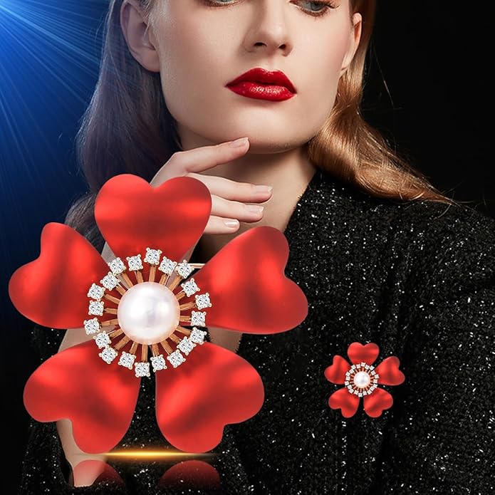 AILONMEI Red Rose Flower Brooches and Pins for Women Costume Jewelry Brooch Pins Broches Jewelry for Women Elegant Lady Pin