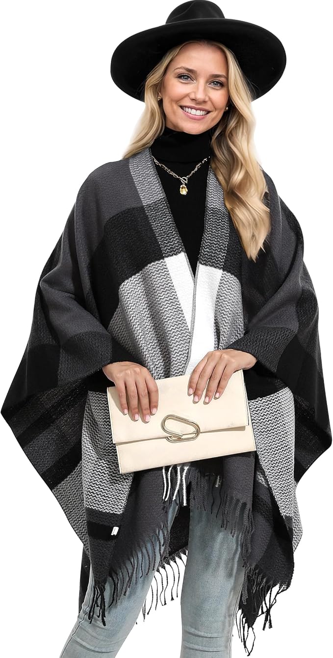 HOLDINA Women's Winter Shawl Wrap for Women–Warm Ponchos with Tassels,Christmas Gift for Mom & Older Women
