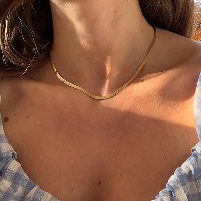 CHESKY Gold Necklace for Women-14K Gold Plated/Sterling Silver Plated Snake Chain Necklace Dainty Simple Chunky Herringbone Necklace Choker Necklaces Jewelry for Women