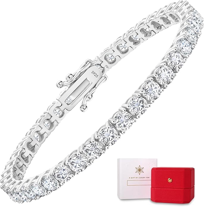 KRKC&CO Lab-Grown Moissanite Tennis Bracelet Women, Luxury Anniversary Wedding Bridal Gift for Wife, 2.2-13.8 ct.tw, D Color VVS1, 925 Sterling Silver 14K Golden Plated, Hypoallergenic, Everyday Jewelry