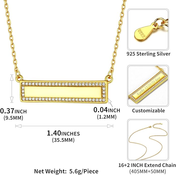 ChicSilver Customizable Vertical Bar Pendant Necklace 925 Sterling Silver Y Necklace Simple Fashion Jewelry Gifts for Women