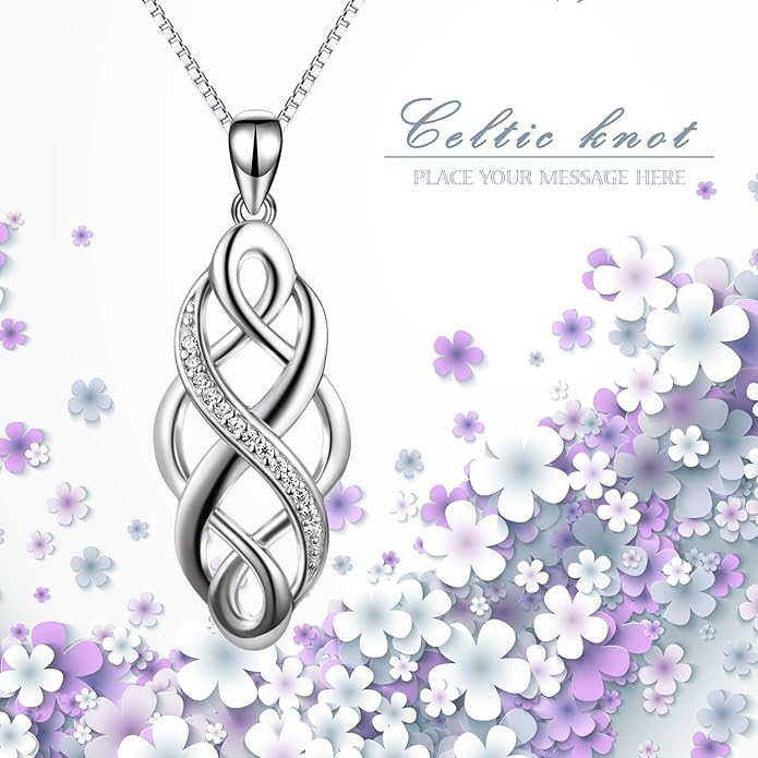 YFN Irish Celtic Knot Created Opal Pendant Necklace Sterling Silver Black Necklaces for Women Men 18"