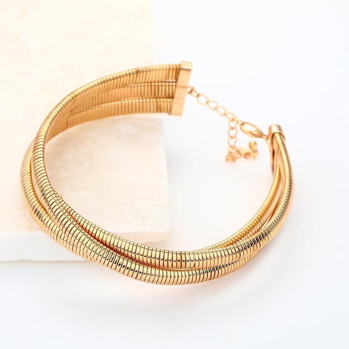 MISS RIGHT Chunky Gold Chain Statement Choker Necklace for Women Trendy, 14K Gold Plated Thick Snake Chain Collar Torque Layered Necklaces Jewelry Gifts