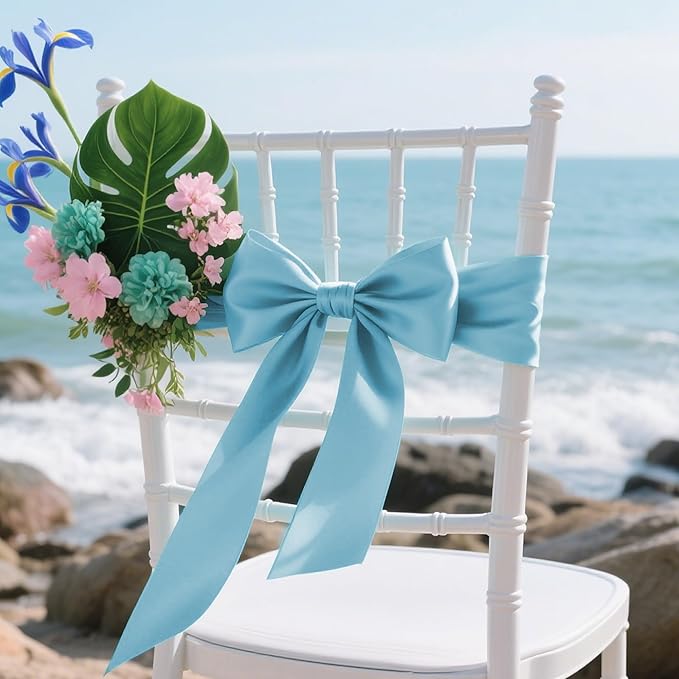 LEEQE Mist Blue Satin Ribbon 4 inch X 15 Yards Polyester Ribbon for Gift Wrapping Very Suitable for Weddings Party Hair Bow Invitation Decorations and More