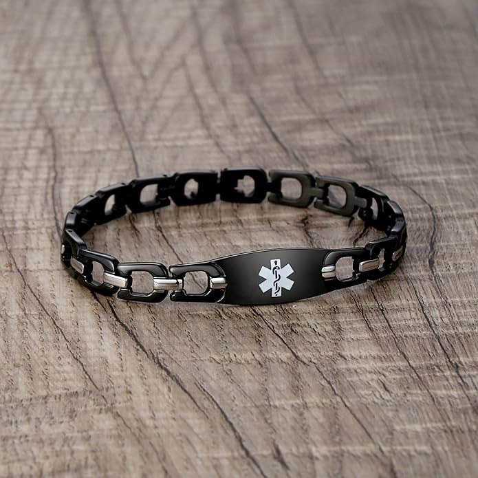 LinnaLove Fashion Shiny medical alert bracelet with Free Engraving Stainless steel Medical id bracelet for Women