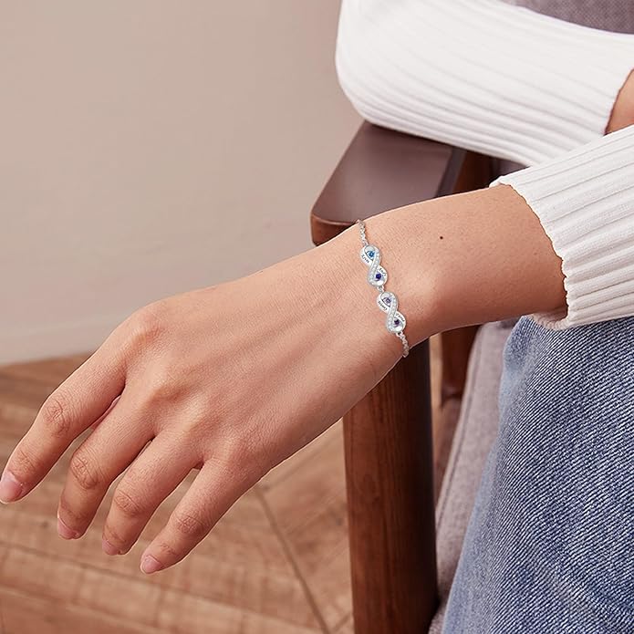 BABOOM Personalized Birthstone Bracelet for Mom Custom Infinity Name Bracelets with 1-8 Birthstones Jewelry Mothers Day Gifts for Women Mother Wife Grandma