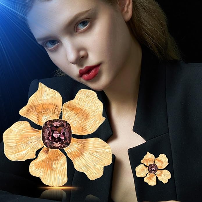 Rhinestone Flower Brooch Austrian Crystal Flower Pin 18k Gold Plated Floral Brooch Lapel Pin Jewelry Mother's Day Birthday Gifts for Mom Wife