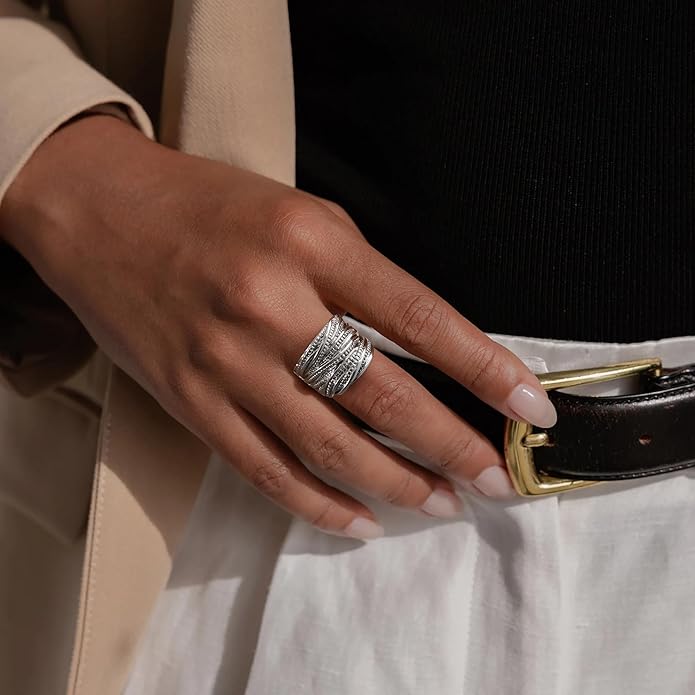 2 Tone Intertwined Crossover Statement Ring Fashion Chunky Band Rings for Women Wide Index Finger Rings Costume Jewelry