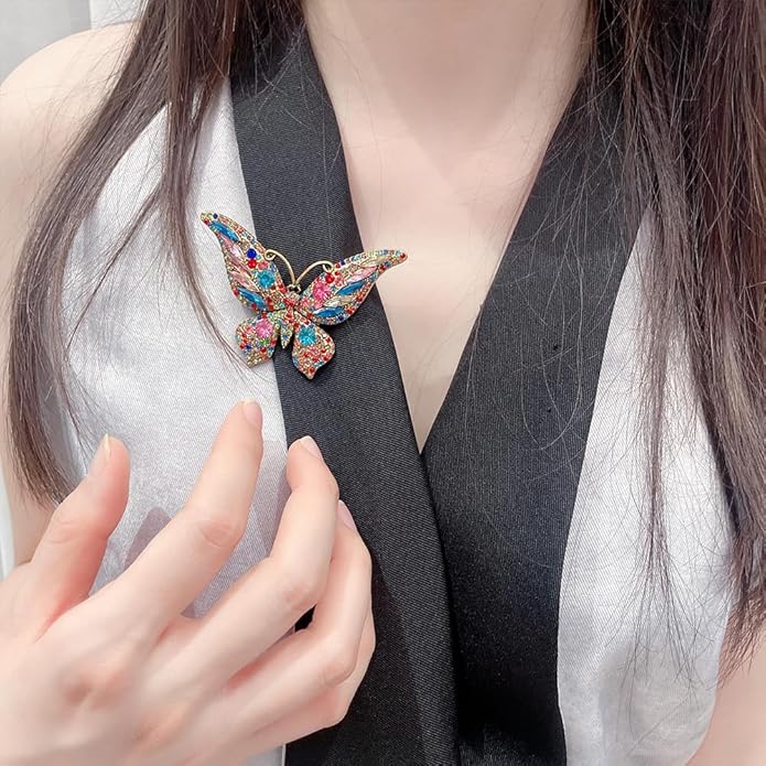 Rhinestone Butterfly Brooch for Women Men Chic Cute Sparkly Crystal Animal Lapel Pins for Dress Hat Bag Suit Tie Wedding Holiday Accessories Jewelry (Colorful)