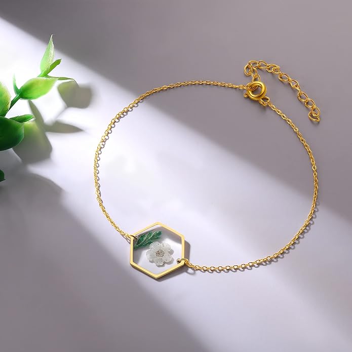 Forget-Me-Not Pressed Wildflower Bracelet | Pressed Flower Bracelet | Gold/Silver Pressed Flower Jewelry | Personalized Handmade Jewelry | Gift For Women