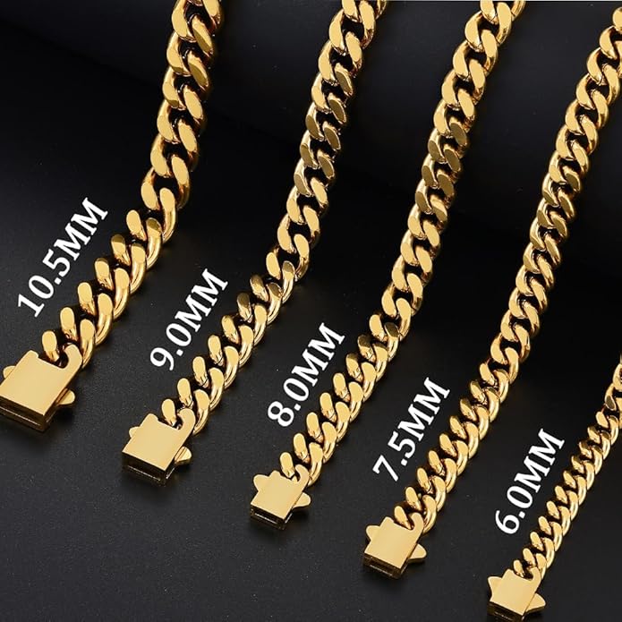 Fiusem Valentines Day Gifts for Him Silver Tone/Black/14K Gold Plated Chain Necklace for Men, 5mm/6mm/7.5mm/8mm/9mm Stainless Steel Cuban Link Chain Necklace, Men's Chains 18-28 Inch Jewelry Gifts