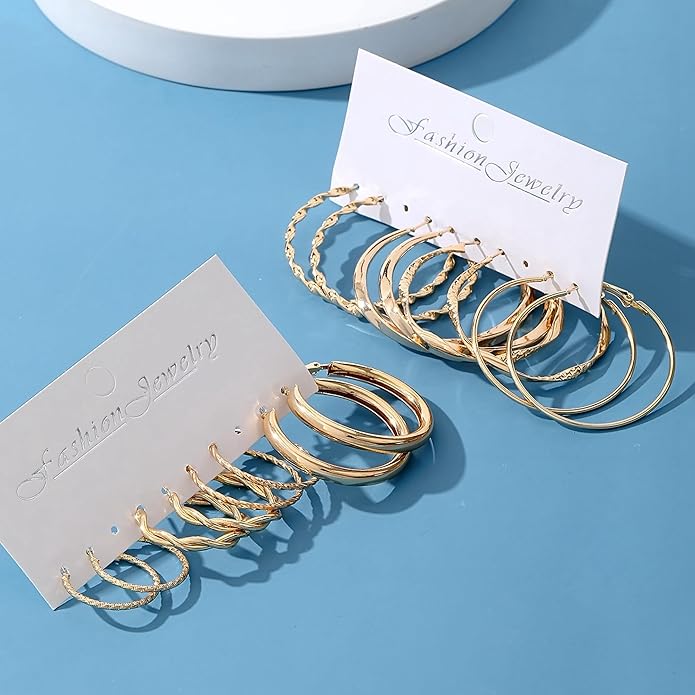 8 Pairs Classic Gold Hoop Earrings Set for Women Big Hoop Earrings Pack Trendy Twisted Statement Earrings Fashion Jewelry Gifts