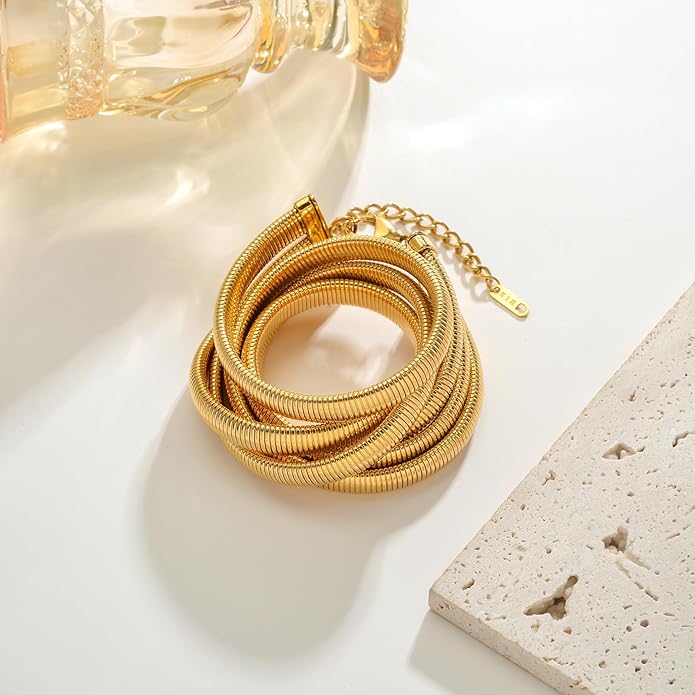 Chunky Gold Choker Necklace for Women, 14K Gold Plated Snake Chain Statement Necklace Triple Twsited Layered Choker Necklaces Jewelry Gifts