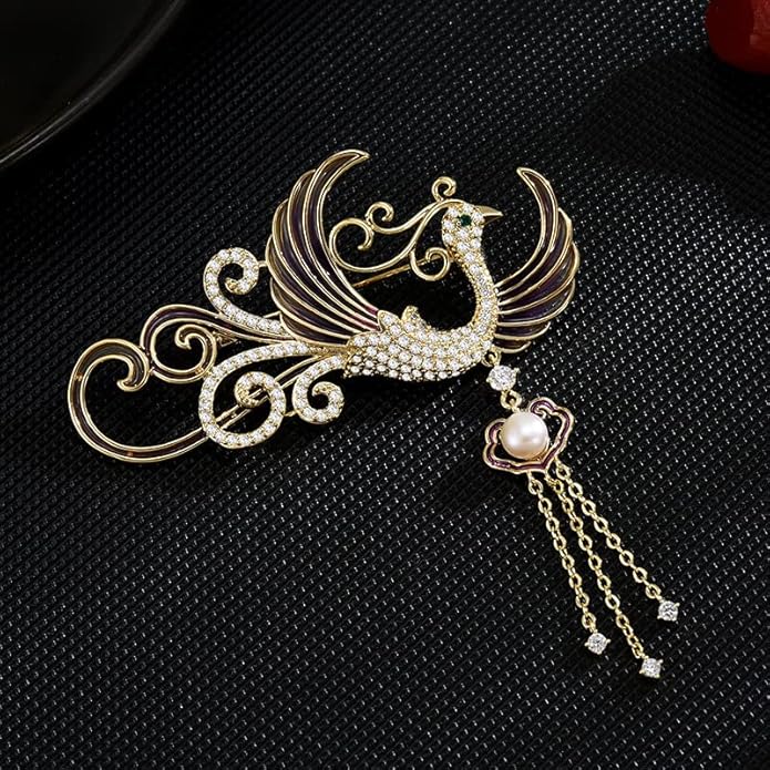 Exquisite 14K Gold Phoenix Brooch for Women, Inlaid with Moissanite and Premium Gemstones, Ideal Luxury Gift for Holidays and Special Occasions