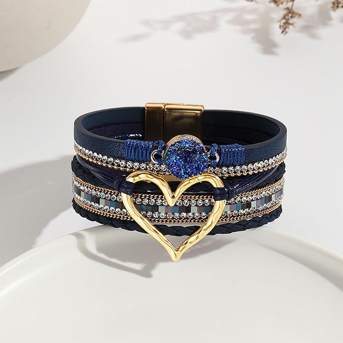 VIBILIA Boho Leather Wrap Bracelets for Women Multi-Layer Bracelets with Strong Clasp Jewelry for Women