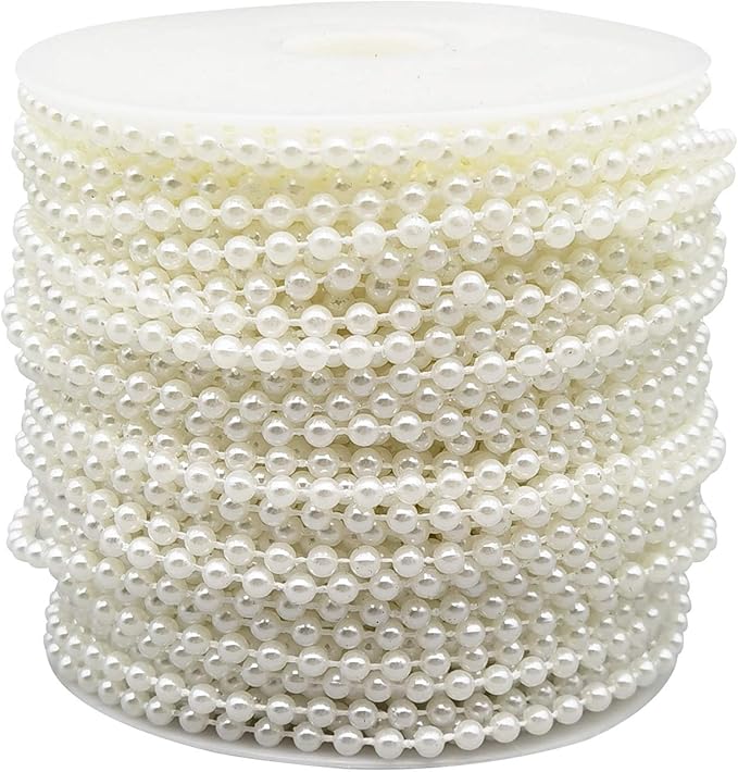 INSPIRELLE 4MM Ivory Faux Pearl Beads 40M Garland Pearl Bead Roll Strand for Wedding Party Decoration
