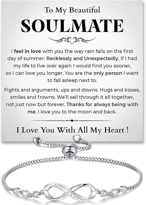 To My Soulmate Bracelet, Soulmate Bracelet For Women, Soulmate's Jewelry Gift From Boyfriend Husband Friend With Message Card And Box Meaning, Valentine Gifts For Her, Birthday Christmas Gifts