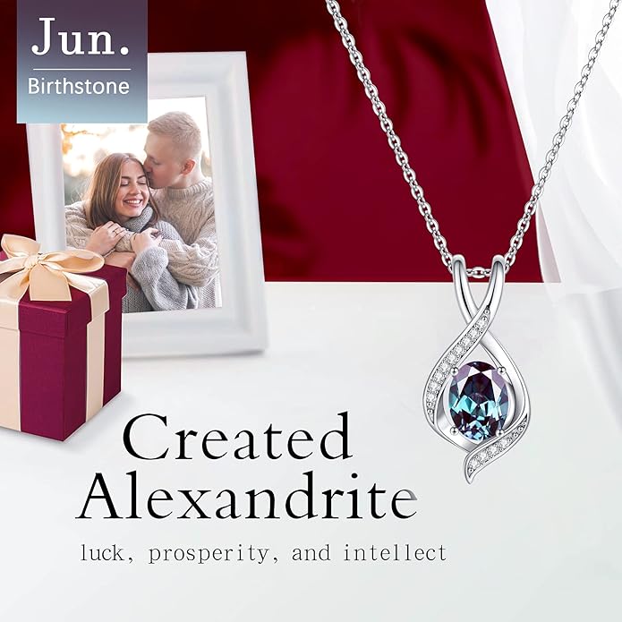SMILEST Christmas Gifts for Women - 925 Sterling Silver Oval Sparkle Birthstone Pendant Necklace, Gemstone Pendant Anniversary Birthday Gifts for Women Wife Girlfriend Mom Grandma Birthstone Necklace
