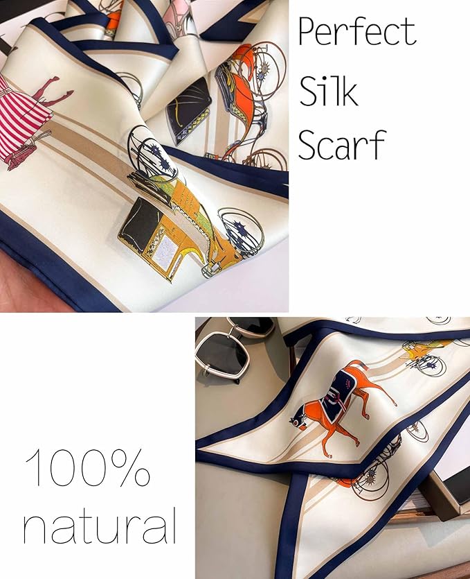 kcctoo 59" Mulberry Silk Like Head Scarf Women's Fashion Square Neck Satin Scarfs for Bag Hair Scarves Gift 59 * 5.9”