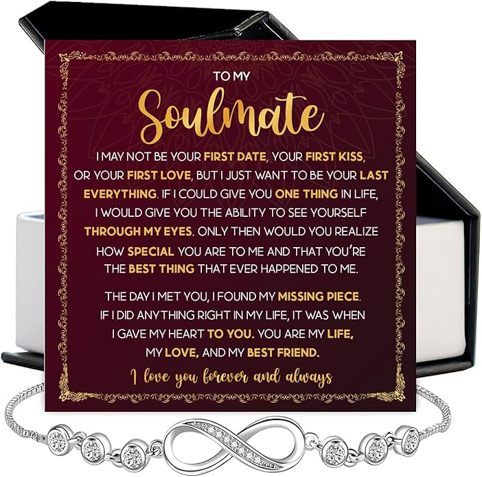 To My Soulmate Bracelet For Women With Heartfelt Message Card & Elegant Box, Bracelet For Girls, Soulmate Birthday, Wedding, Christmas Jewelry Gift From Boyfriend, Husband
