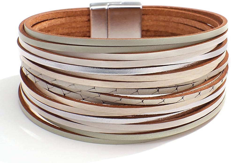 hotoo Handmade Layered Leather Bracelets Wrap for Women Stackable Chunky Colored Men Cuff Bracelet Wristband Bangle Gifts
