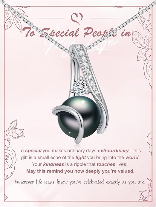 KANNSOAR Tahitian Black Pearl AAAA 18K White Gold Plated Sterling Silver Pendant Necklace for Women Wife Mom Girlfriend Valentine Her Jewelry Gift for Anniversary Birthday Christmas