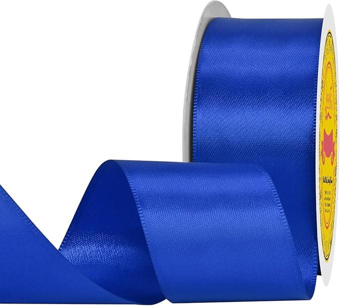 LEEQE Double Face Royal Blue Satin Ribbon 1-1/2 inch X 25 Yards 100% Polyester Royal Blue Ribbon for Gift Wrapping Very Suitable for Weddings Party Hair Bow Invitation Decorations and More