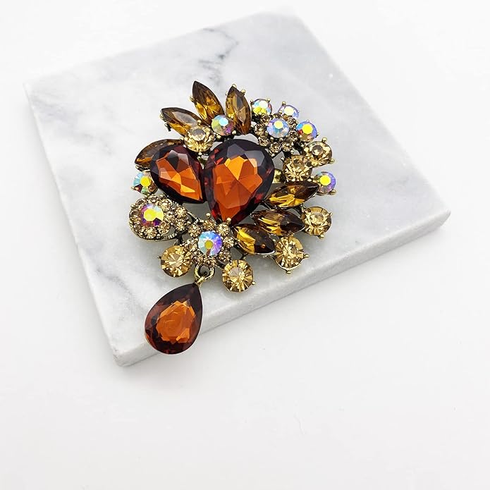 LAXPICOL Vintage Wedding Bridal Big Blue Crystal Rhinestone Tear drop Brooch Pin for Women