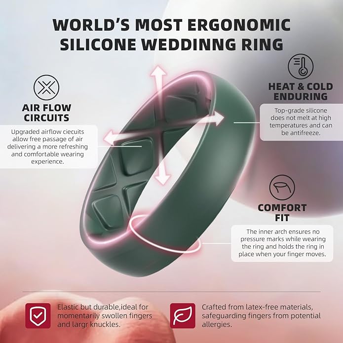 Egnaro Women's Bridal Rings Sets, 6mm Wide, 2mm Thick, Silicone Wedding Rubber Band with Half Size, Inner Arc Ergonomic Breathable Design