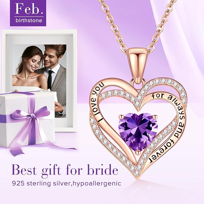 Vakki Birthstone Jewelry for Women Pendant Necklace 925 Sterling Silver Heart Necklace Birthday Gifts for Wife Daughter Girlfriend