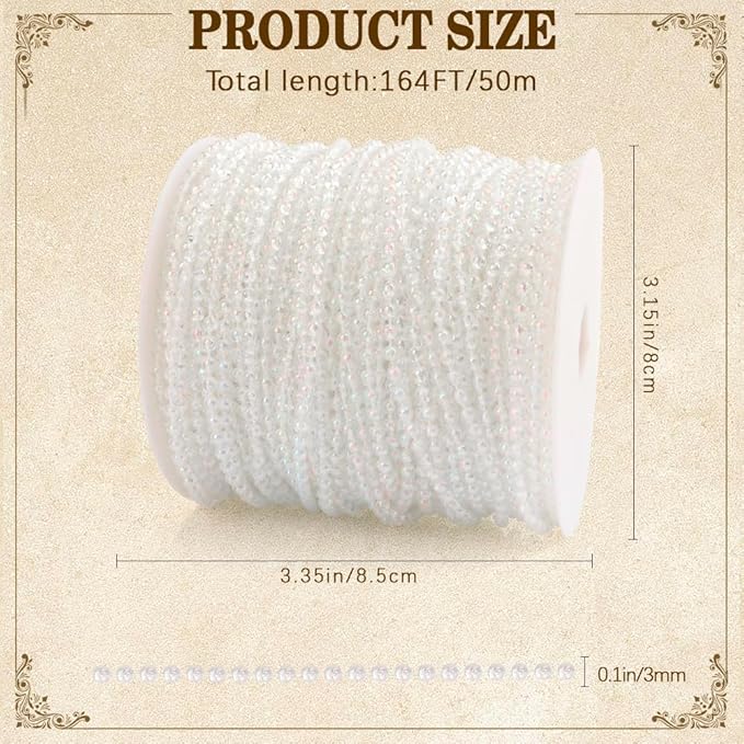 Pearl Beads Garland, 3mm String of Pearls, 164FT Pearl Garland for Christmas Tree, Christmas Faux Pearls Strand Roll for DIY Craft Xmas Wedding Party Supplies Flowers Decoration