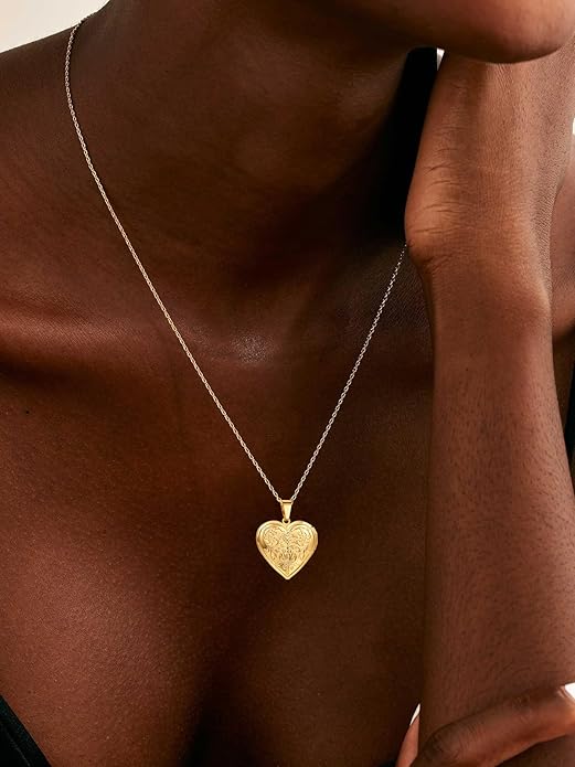U7 Women Locket Necklace Platinum 14K Gold Photo Lockets that Hold Picture,Chain 20 Inch Personalized Gift Custom Love Heart Image Necklaces